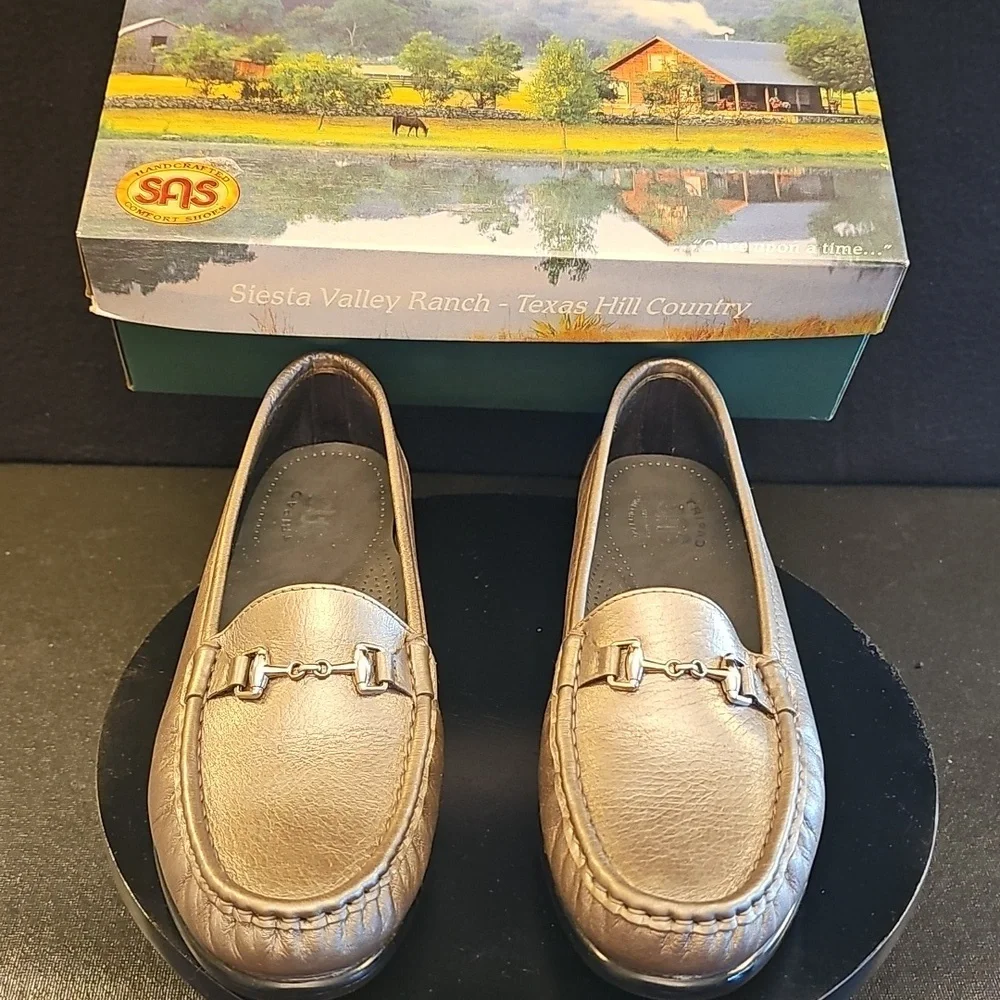 SAS Metro‎ Pewter Leather Loafer With Horsebit Detail